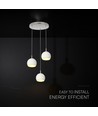 Suspension LED design 3x10W - 3600lm, 3000K, nickel brossé, finition blanche