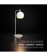 Lampe de table LED décorative 10W - Ø16 x 44 cm, 1200lm, nickel brossé et blanc, 3000K