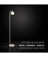 Lampadaire LED design 10W - 1200lm, 120lm/W, 3000K, nickel brossé, hauteur 141cm