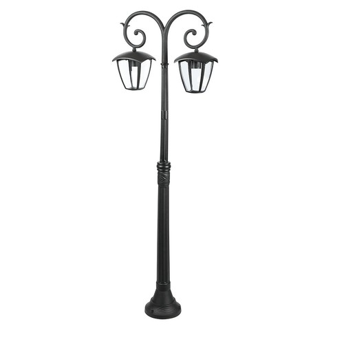 Lampadaire de jardin 141cm à 2 têtes - Noir, aluminium, IP44 extérieur, 2x douille E27, sans source lumineuse