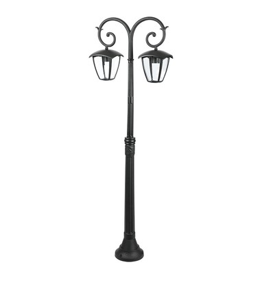 Lampadaire de jardin 141cm à 2 têtes - Noir, aluminium, IP44 extérieur, 2x douille E27, sans source lumineuse