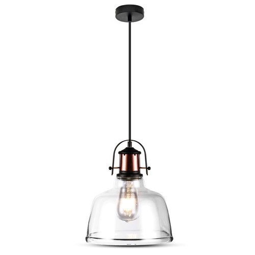Suspension vintage en verre transparent, douille E27 - Base noire, max 60W, Ø79,1cm, sans source lumineuse