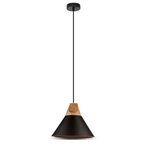 Suspension Ø26cm en aluminium avec finition bois - Douille E27, max 60W, noir, sans source lumineuse