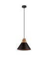 Suspension Ø26cm en aluminium avec finition bois - Douille E27, max 60W, noir, sans source lumineuse