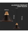 Suspension Ø26cm en aluminium avec finition bois - Douille E27, max 60W, noir, sans source lumineuse