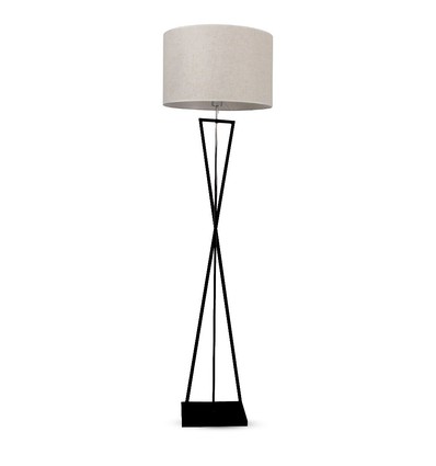 Lampe sur pied design E27 - abat-jour rond couleur ivoire, pied en métal noir