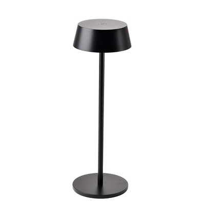 Lampe de table LED rechargeable 2W, IP54 - 200lm, dimmable, tactile, batterie 8-10 heures, finition noire