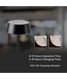 Lampe de table LED rechargeable 2W, IP54 - 200lm, dimmable, tactile, batterie 8-10 heures, finition noire