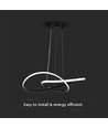 Suspension LED circulaire 20W Ø50cm - 130lm/W, noir, 3000K, design moderne