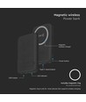 Powerbank sans fil magnétique 10000mAh, 20W - Noir, avec anneau métallique