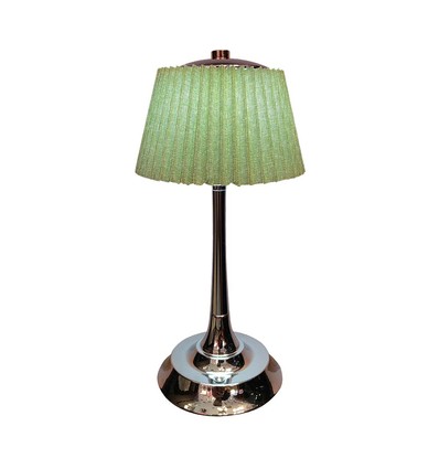 Lampe de table LED 1,5W, 3-en-1 - Chrome/Vert clair, tactile dimmable, rechargeable, USB-C, Ø14x28 cm