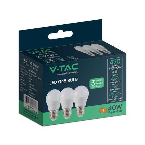 Lot de 3 ampoules LED E27 4,5W - G45, 4000K, verre blanc, pack de 3
