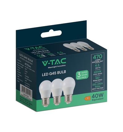 Lot de 3 ampoules LED E27 4,5W - G45, 4000K, verre blanc, pack de 3