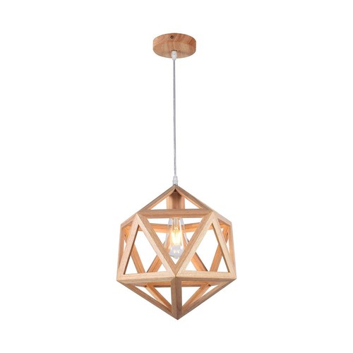 Suspension design Ø30cm aspect bois - douille E27, design géométrique, max. 60W, sans source lumineuse