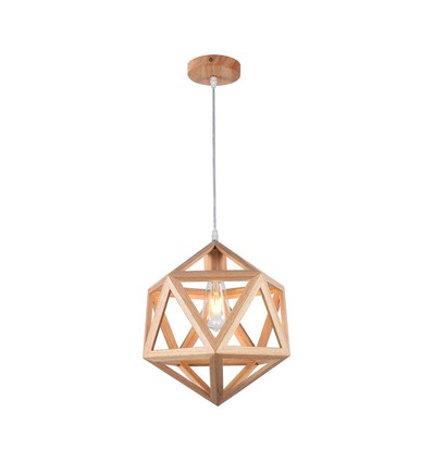 Suspension design Ø30cm aspect bois - douille E27, design géométrique, max. 60W, sans source lumineuse