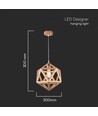 Suspension design Ø30cm aspect bois - douille E27, design géométrique, max. 60W, sans source lumineuse