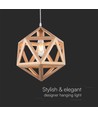 Suspension design Ø30cm aspect bois - douille E27, design géométrique, max. 60W, sans source lumineuse