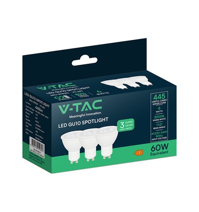 VT-247 spot lumineux 6W GU10 - plastique, 3000K, 110°, 3 pcs/paquet