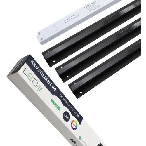 Ensemble de rails LED Troldtekt noir 3x60 cm - Encastré, Akustilight inclus câbles et driver