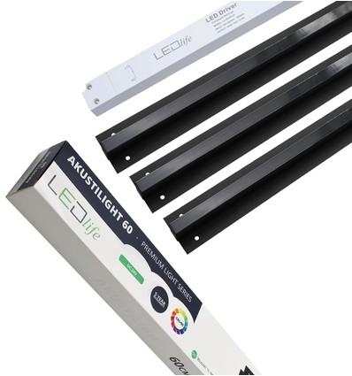 Ensemble de rails LED Troldtekt noir 3x60 cm - Encastré, Akustilight inclus câbles et driver