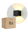 Lot de 6 appliques 6W CUBIC PRO - IP65, noir, repiquable, ajustable, carré, haut/bas, intérieur/extérieur, source incluse