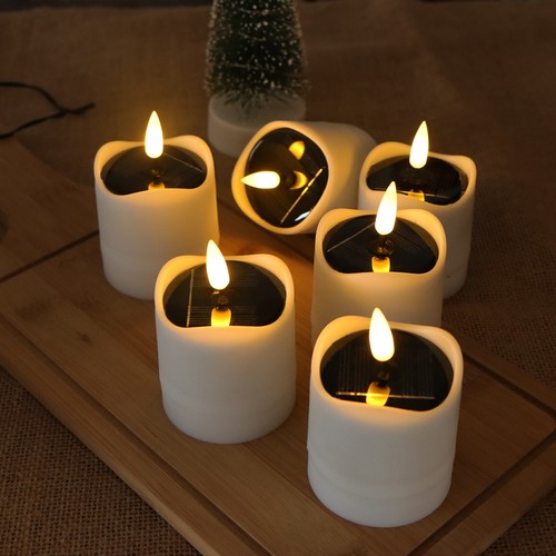 Pack de 6 bougies solaires LED - Ø5cm, 8cm de haut, IP44 extérieur