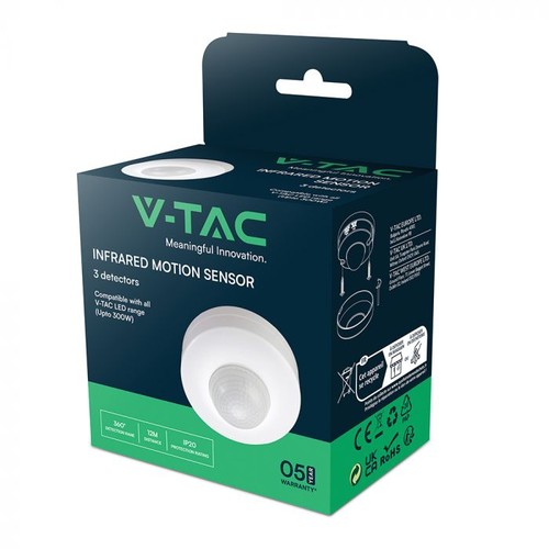 Détecteur de mouvement V-Tac compatible LED, blanc, PIR infrarouge