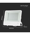 Projecteur Vt-44204 200W - avec puce Samsung, câble 1m, 4000K, boîtier blanc, verre mat, IP65