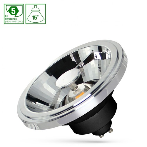 Ampoule LED 12W AR111 GU10 - 15°, noir, 5 ans de garantie
