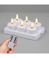 Pack de 6 bougies chauffe-plat LED blanches avec base de chargement - Incl. télécommande, minuterie