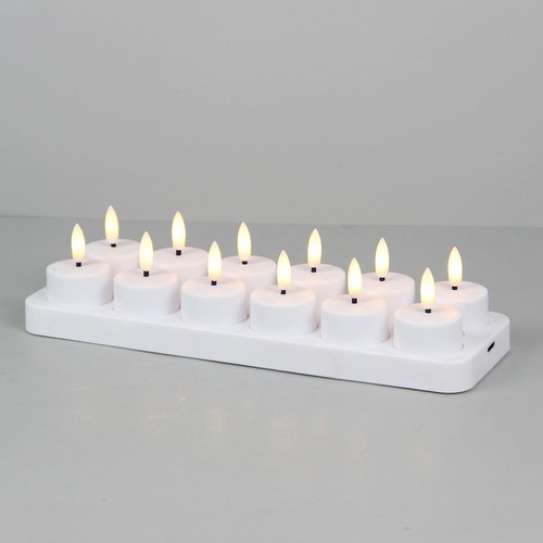 Pack de 12 bougies chauffe-plat LED blanches avec base de chargement - Incl. télécommande, minuterie