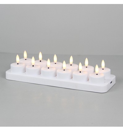 Pack de 12 bougies chauffe-plat LED blanches avec base de chargement - Incl. télécommande, minuterie