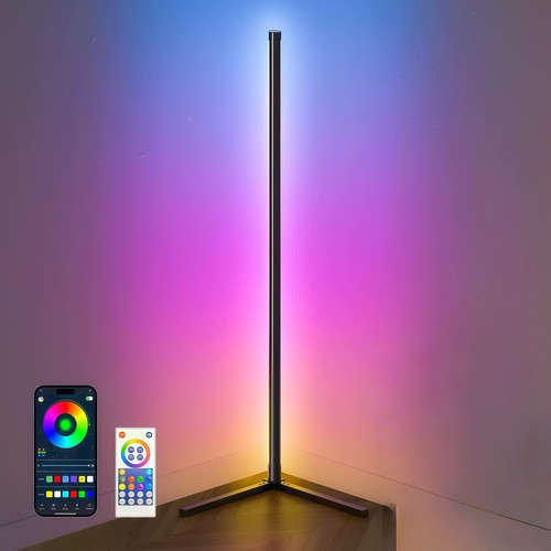 Lampadaire d'angle RGBIC 120cm - Noir, contrôle par application Wifi et télécommande