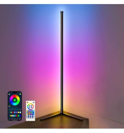 Lampadaire d'angle RGBIC 120cm - Noir, contrôle par application Wifi et télécommande