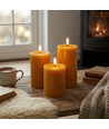Lot de 3 bougies LED, marron - Ø7,5cm, 10/12,5/15cm de haut, avec télécommande, minuterie, véritable cire