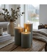 Lot de 3 bougies LED, vert - Ø7,5cm, 10/12,5/15cm de haut, fonctionne avec télécommande, minuterie, véritable cire