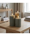 Lot de 3 bougies LED, vert - Ø7,5cm, 10/12,5/15cm de haut, fonctionne avec télécommande, minuterie, véritable cire