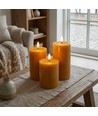 Lot de 3 bougies LED, marron - Ø7,5cm, 10/12,5/15cm de haut, avec télécommande, minuterie, véritable cire