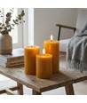 Lot de 3 bougies LED, marron - Ø7,5cm, 10/12,5/15cm de haut, avec télécommande, minuterie, véritable cire