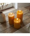 Lot de 3 bougies LED, marron - Ø7,5cm, 10/12,5/15cm de haut, avec télécommande, minuterie, véritable cire