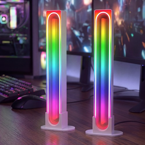Lot de 2 barres lumineuses d'ambiance RGBIC infinies blanc - 24cm, Bluetooth, 5W