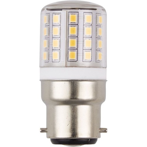 Tube LED BA22d 4,5W, 24-30V - 5,8cm, 550lm, 3000K, verre clair, AC/DC