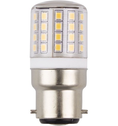 Tube LED BA22d 4,5W, 24-30V - 5,8cm, 550lm, 3000K, verre clair, AC/DC