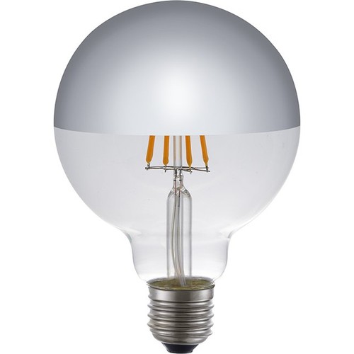 Ampoule LED globe E27 4W dimmable - G95, calotte argentée, filament, 2500K