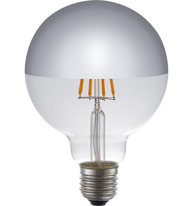 Ampoule LED globe E27 4W dimmable - G95, calotte argentée, filament, 2500K