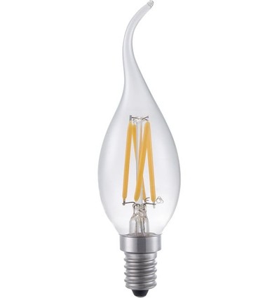 Ampoule LED E14 4W flamme coup de vent dimmable - Filament, 320lm, C35, verre clair, 2500K