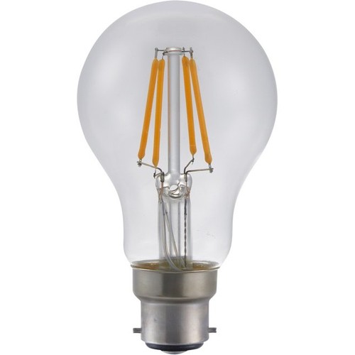 Ampoule LED BA22d 4W dimmable - A60, filament, 320lm, 2500K, verre clair