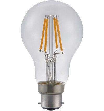 Ampoule LED BA22d 4W dimmable - A60, filament, 320lm, 2500K, verre clair