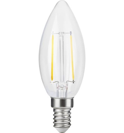 Ampoule LED flamme E14 2,5W dimmable - C35, filament, 2500K, verre clair