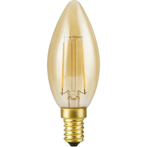 Ampoule LED E14 2,9W dimmable - Filament, 250lm, 2200K, verre doré, flamme C35